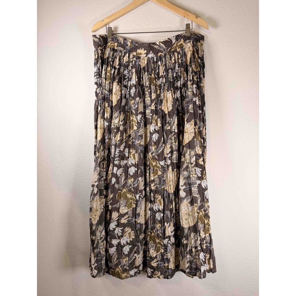 Laura Martin Collection Floral 100% Silk Crinkle Broomstick Maxi Skirt Size L